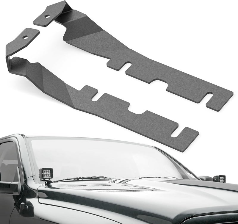 YZONA Ditch Light Brackets Hood Hinges Mount Bracket for Auxiliary Offroad LED Pod Work Lighting Compatible with 2009-2018 Dodge RAM 1500, 2019-2024 RAM1500 Classic, 2010-2018 RAM 2500 3500 (Black) - Image 1